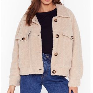 Nasty Gal Shearling Jacket in Cream